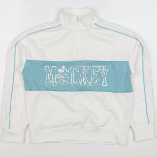Disney Girls White Mickey Mouse 10-11 Years 1/4 Zip Pullover Sweatshirt