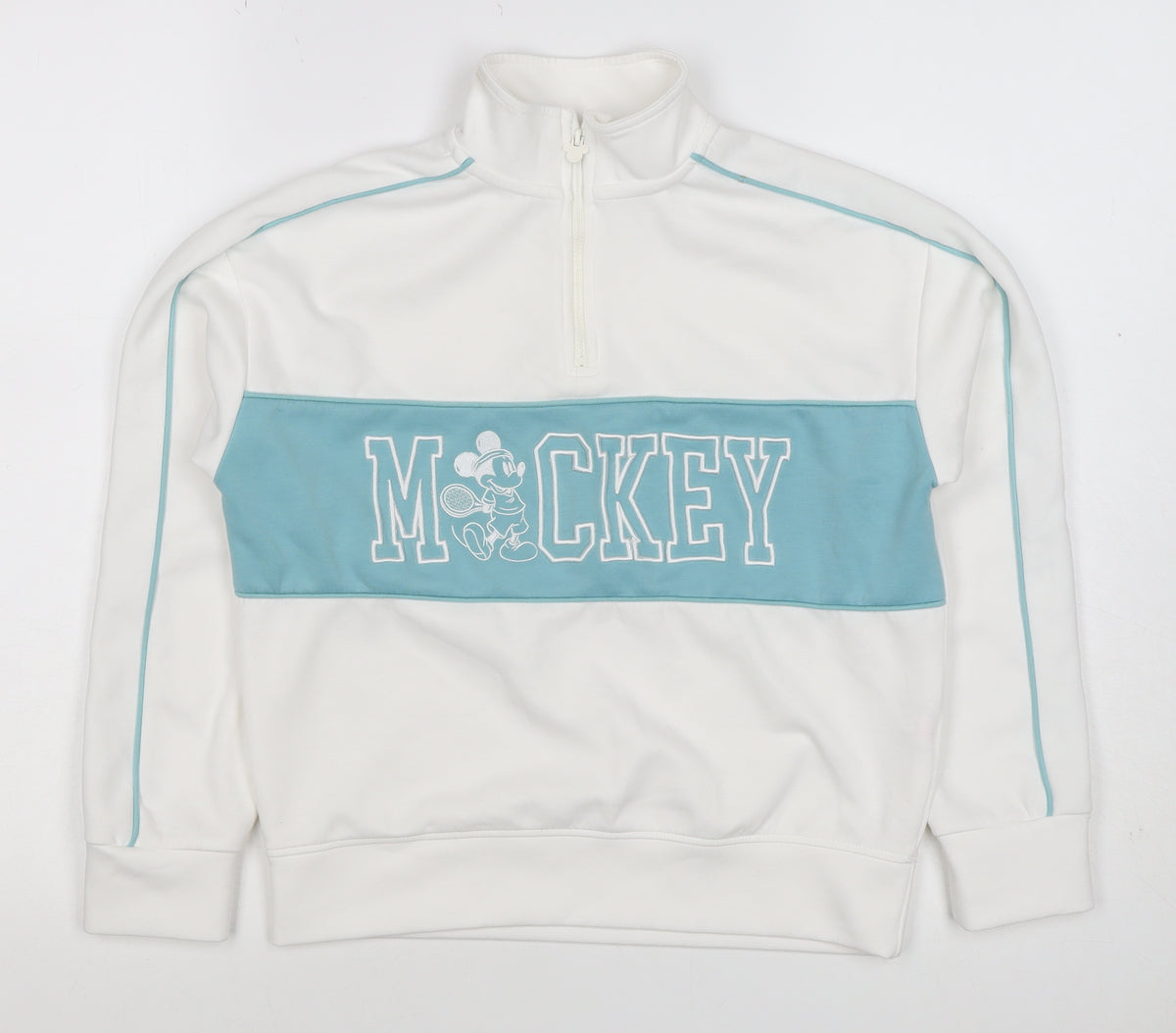 Disney Girls White Mickey Mouse 10-11 Years 1/4 Zip Pullover Sweatshirt