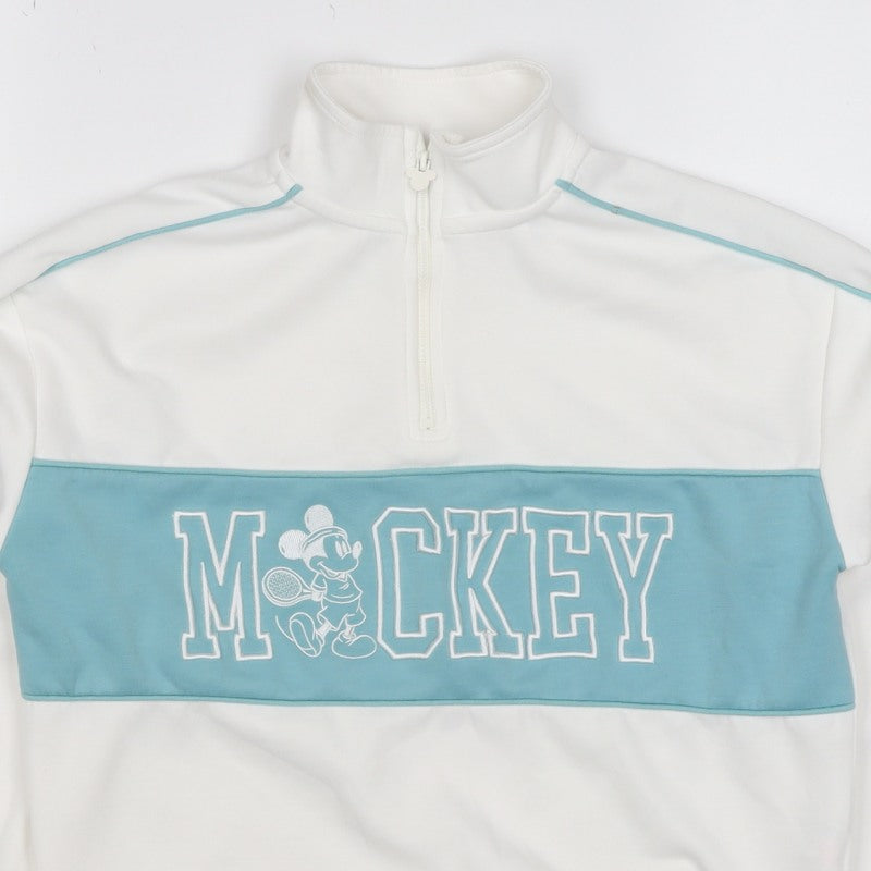 Disney Girls White Mickey Mouse 10-11 Years 1/4 Zip Pullover Sweatshirt