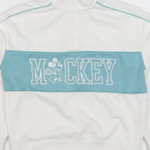 Disney Girls White Mickey Mouse 10-11 Years 1/4 Zip Pullover Sweatshirt