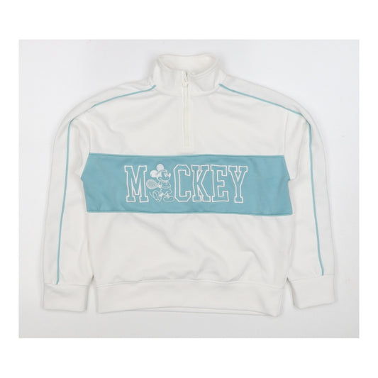 Front view of Disney girls’ white mickey mouse 10-11 years 1/4 zip pullover sweatshirt