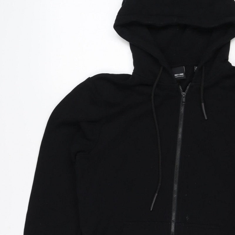 Only & Sons Men's Black M Full Zip Hooded Sweatshirt Pockets