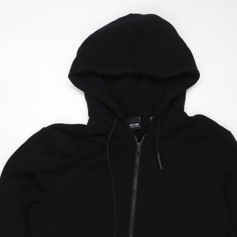 Only & Sons Men's Black M Full Zip Hooded Sweatshirt Pockets