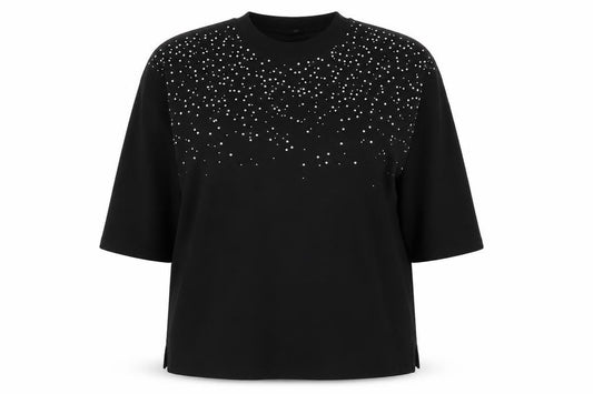 George Women Black XL Rhinestone Stud 3/4 Sleeve Jersey T-Shirt 20-22