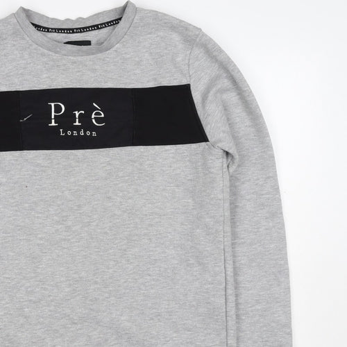 Prè London Men’s Grey M Crew Neck Logo Panel Sweatshirt
