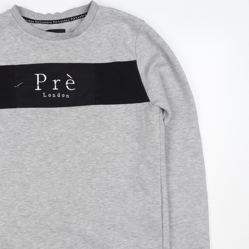 Prè London Men’s Grey M Crew Neck Logo Panel Sweatshirt