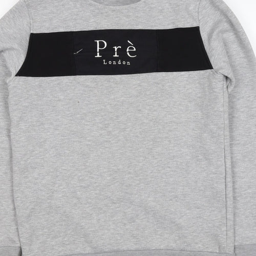 Prè London Men’s Grey M Crew Neck Logo Panel Sweatshirt