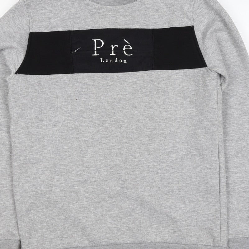 Prè London Men’s Grey M Crew Neck Logo Panel Sweatshirt