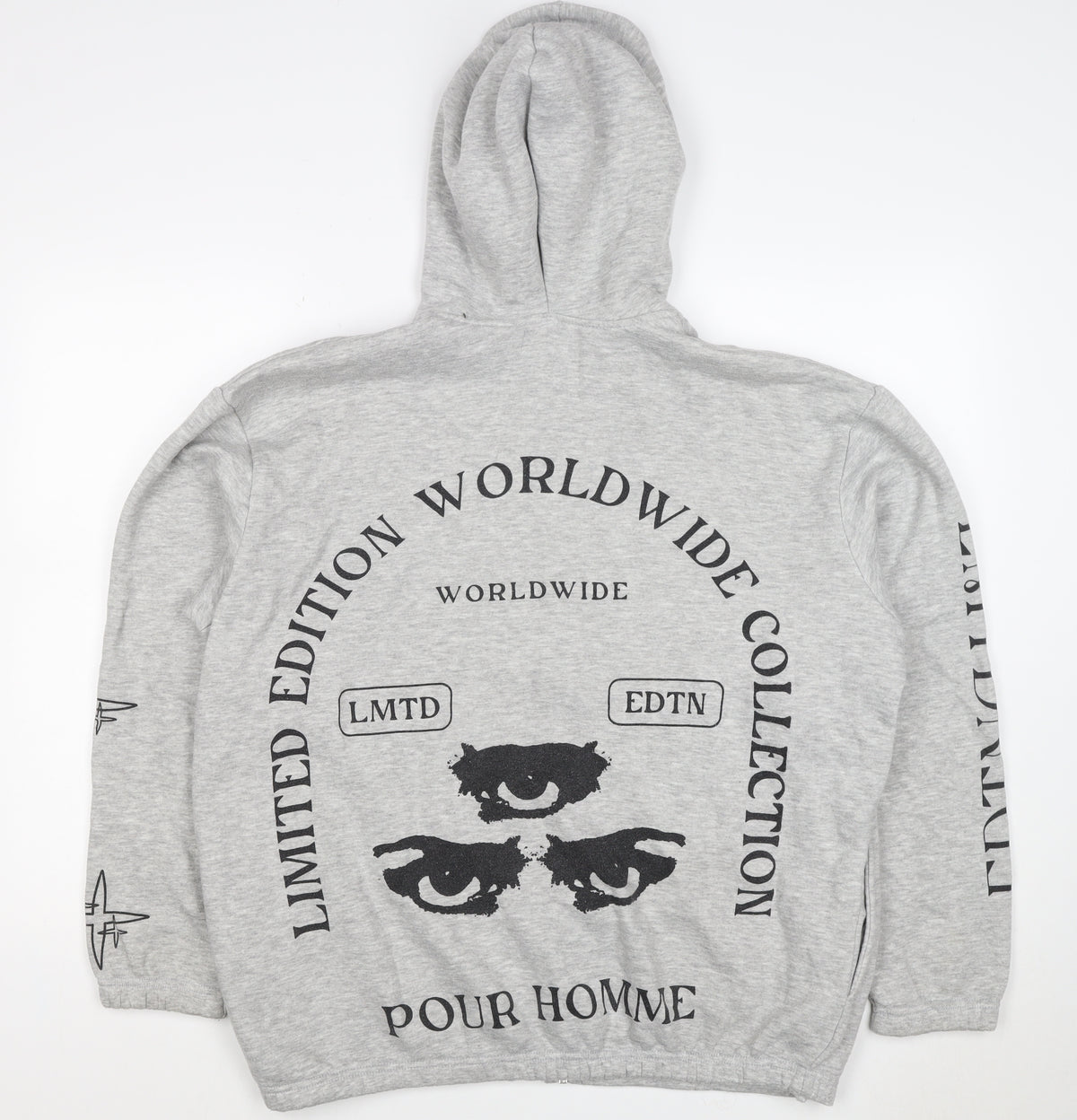 Close-up detail of boohooMAN Men’s Grey S Full Zip Graphic Print Hoodie Gothic