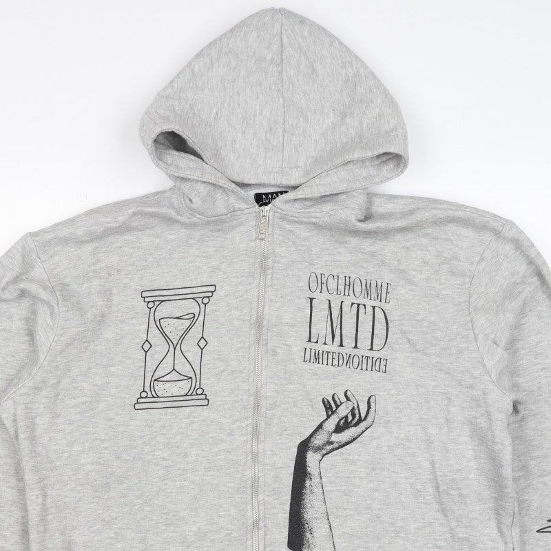 Additional view of boohooMAN Men’s Grey S Full Zip Graphic Print Hoodie Gothic