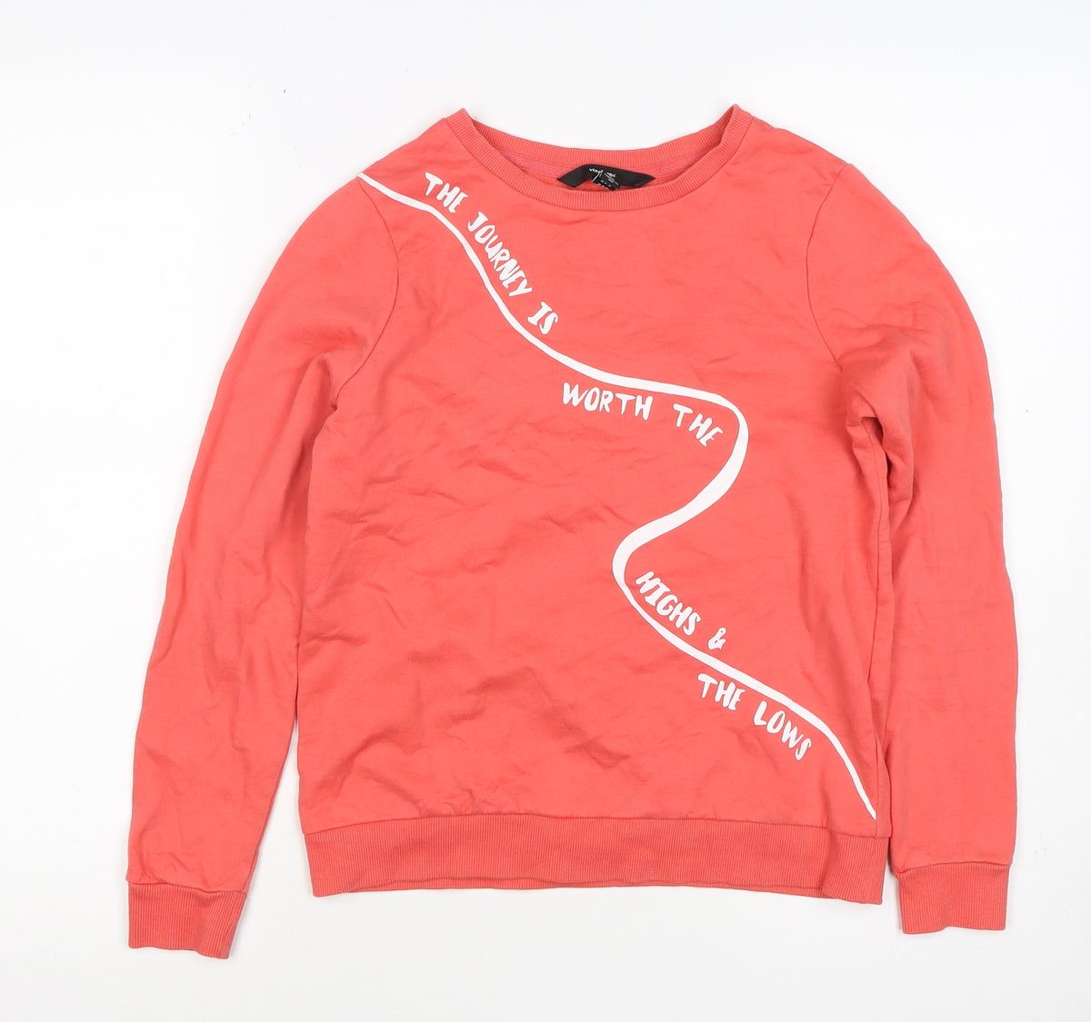 Back view of Vero Moda Women Pink XS Pullover Sweatshirt Quote Graphic Cotton