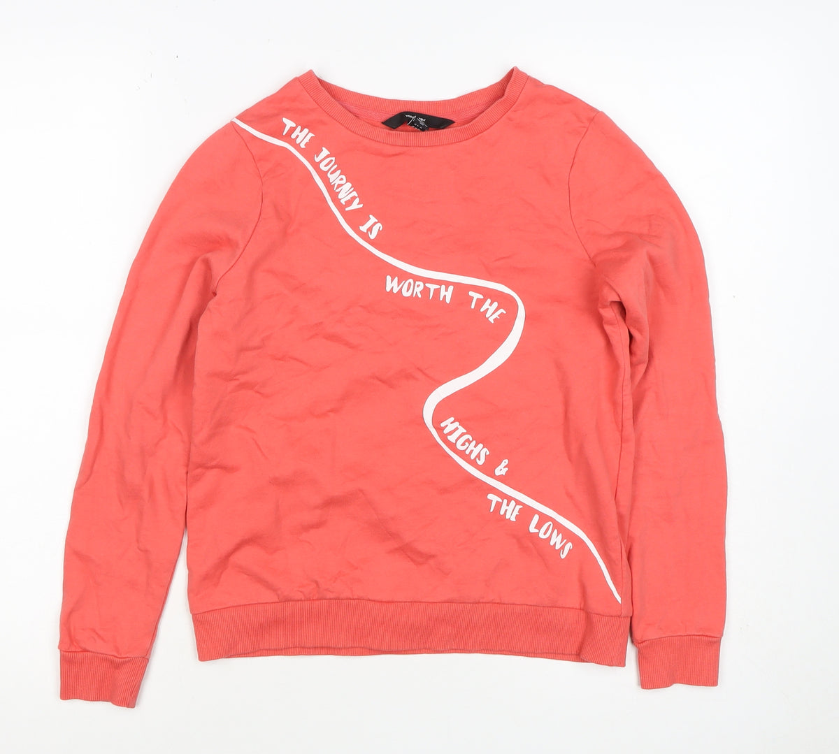 Close-up detail of Vero Moda Women Pink XS Pullover Sweatshirt Quote Graphic Cotton