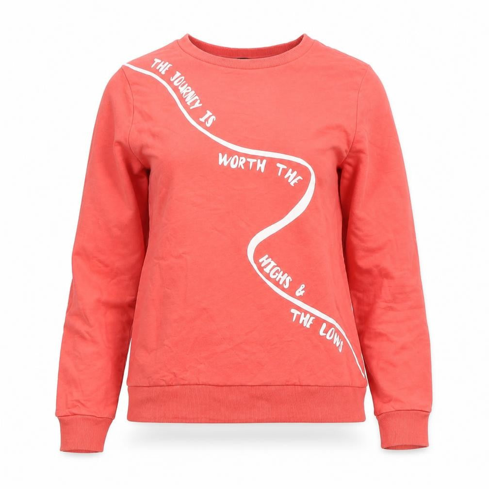 Front view of Vero Moda Women Pink XS Pullover Sweatshirt Quote Graphic Cotton