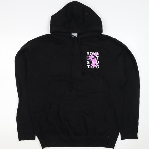 Boys Get Sad Too Men's Black L Pullover Hoodie Floral Graphic