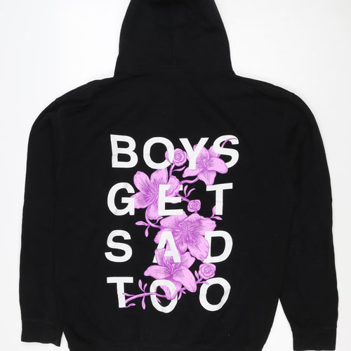 Boys Get Sad Too Men's Black L Pullover Hoodie Floral Graphic