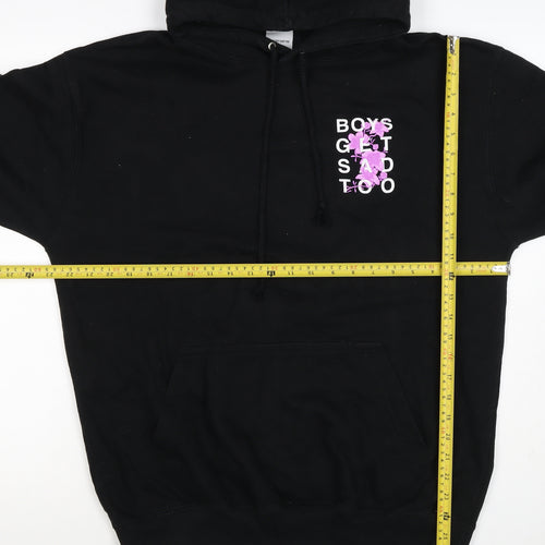 Boys Get Sad Too Men's Black L Pullover Hoodie Floral Graphic
