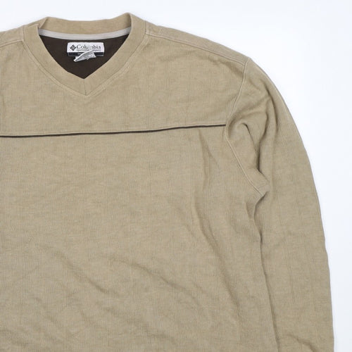 Columbia Men’s Beige L V-Neck Pullover Sweatshirt Outdoor Logo