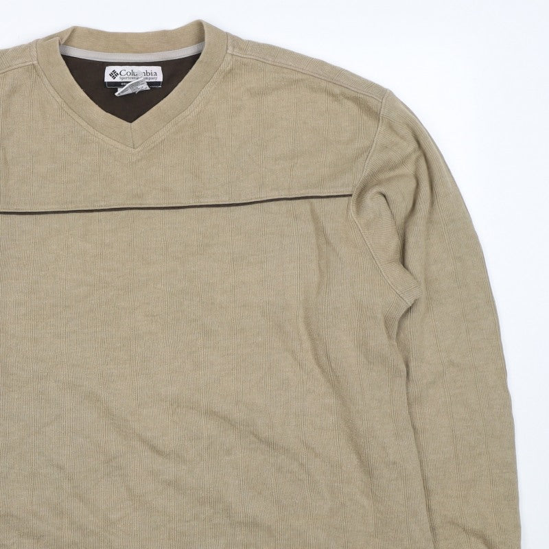 Columbia Men’s Beige L V-Neck Pullover Sweatshirt Outdoor Logo