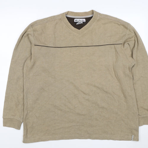 Columbia Men’s Beige L V-Neck Pullover Sweatshirt Outdoor Logo