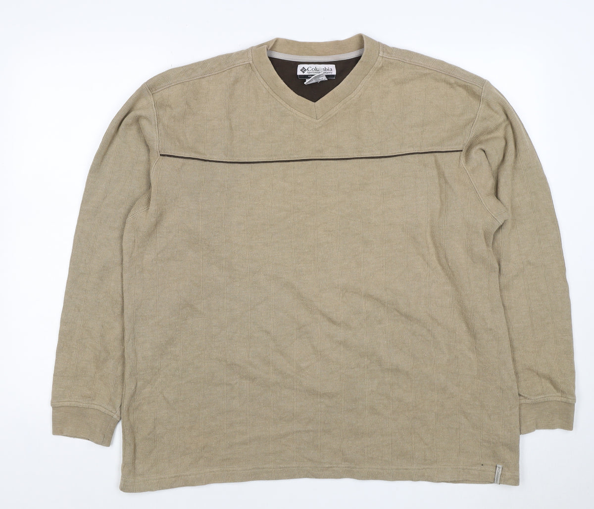 Columbia Men’s Beige L V-Neck Pullover Sweatshirt Outdoor Logo