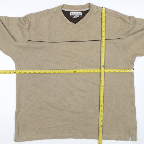 Columbia Men’s Beige L V-Neck Pullover Sweatshirt Outdoor Logo