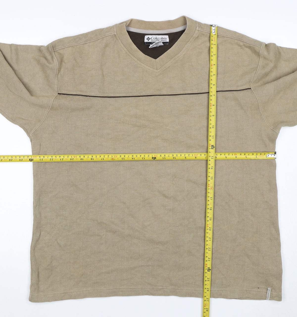Columbia Men’s Beige L V-Neck Pullover Sweatshirt Outdoor Logo