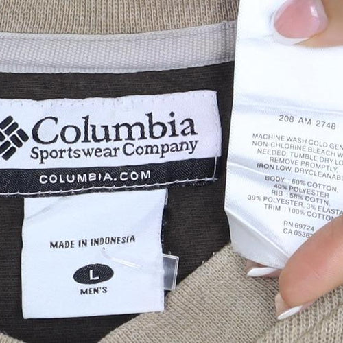 Columbia Men’s Beige L V-Neck Pullover Sweatshirt Outdoor Logo
