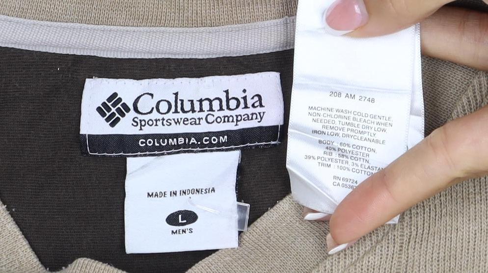 Columbia Men’s Beige L V-Neck Pullover Sweatshirt Outdoor Logo