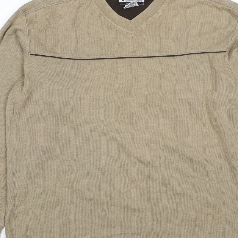 Columbia Men’s Beige L V-Neck Pullover Sweatshirt Outdoor Logo