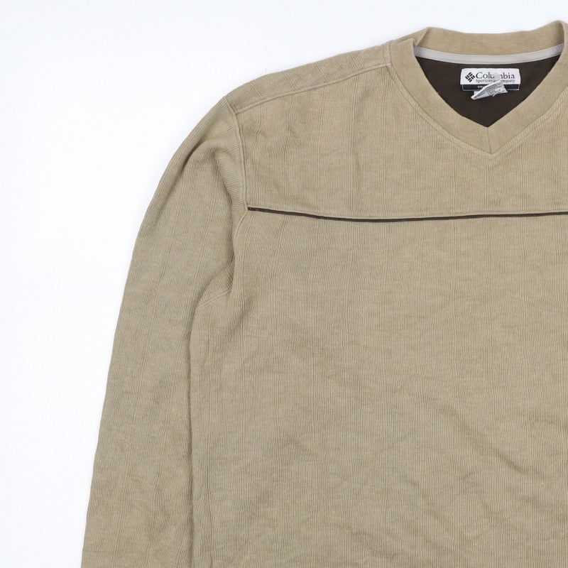 Columbia Men’s Beige L V-Neck Pullover Sweatshirt Outdoor Logo