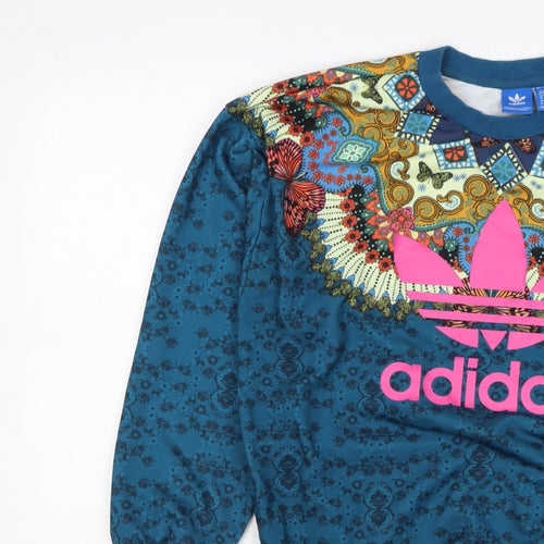 Adidas Unisex Adults Blue XS Butterfly Graphic Logo Crew Sweatshirt