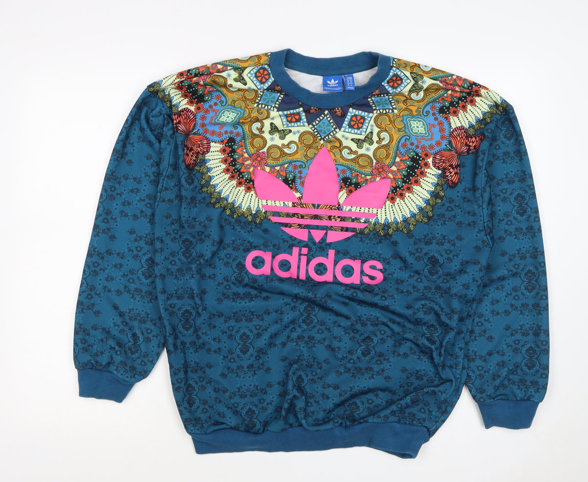 Adidas Unisex Adults Blue XS Butterfly Graphic Logo Crew Sweatshirt