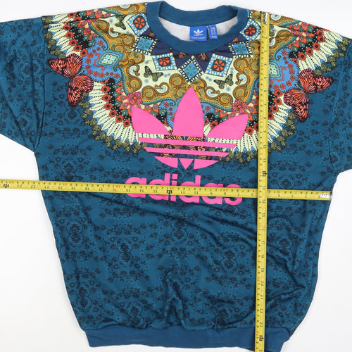 Adidas Unisex Adults Blue XS Butterfly Graphic Logo Crew Sweatshirt