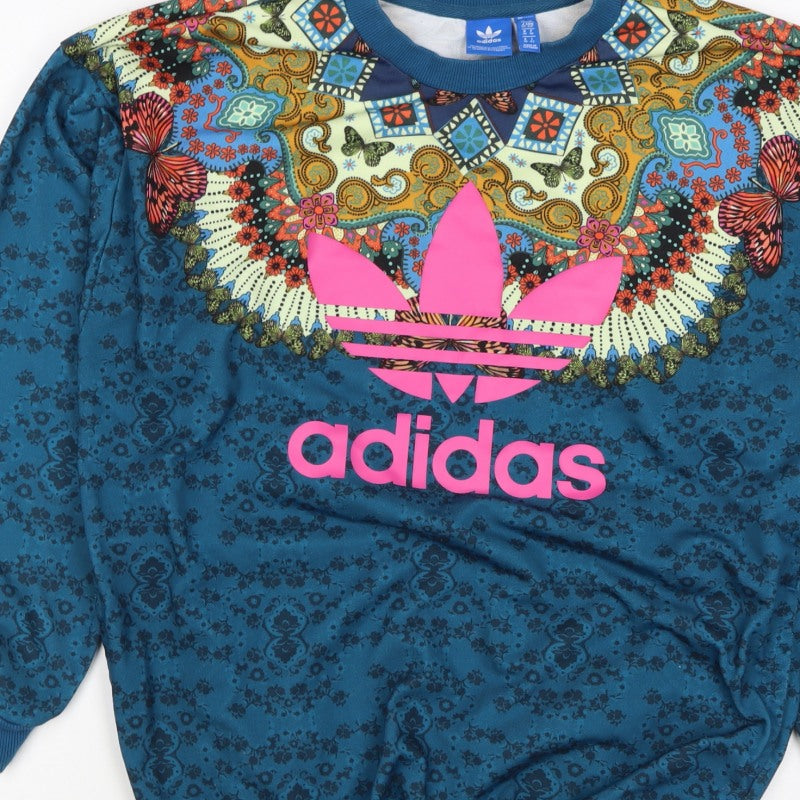 Adidas Unisex Adults Blue XS Butterfly Graphic Logo Crew Sweatshirt