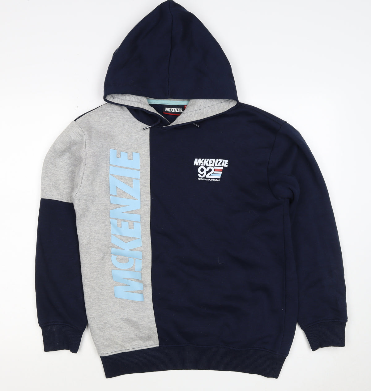 Back view of McKenzie boys’ blue grey 3-4 years pullover logo hoodie