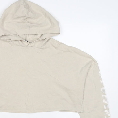 H&M Divided Women Beige S Cropped Pullover Hoodie Logo Sleeve