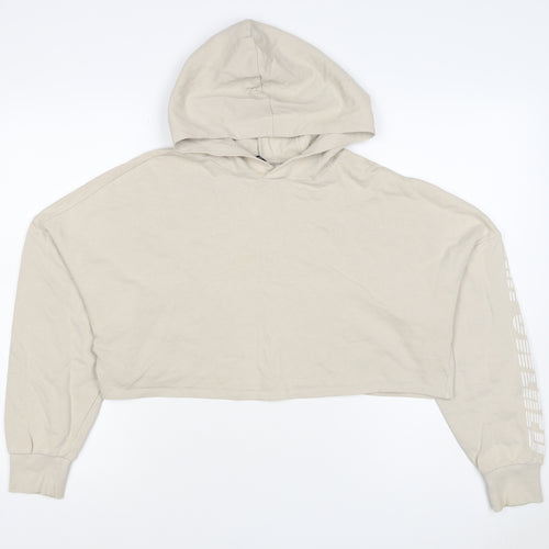 H&M Divided Women Beige S Cropped Pullover Hoodie Logo Sleeve