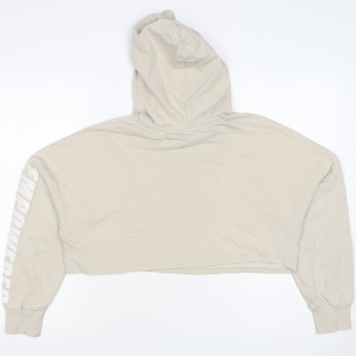 H&M Divided Women Beige S Cropped Pullover Hoodie Logo Sleeve