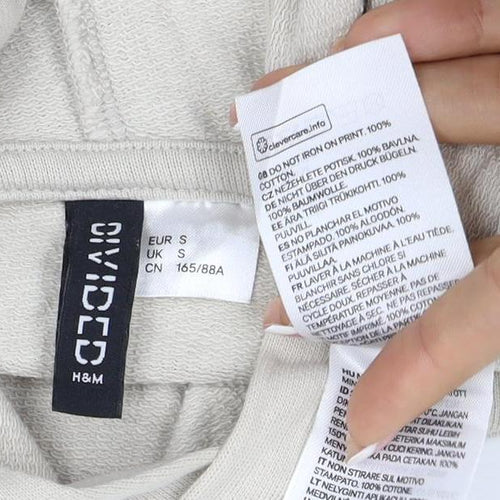 H&M Divided Women Beige S Cropped Pullover Hoodie Logo Sleeve