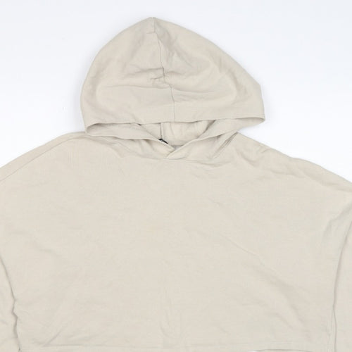 H&M Divided Women Beige S Cropped Pullover Hoodie Logo Sleeve