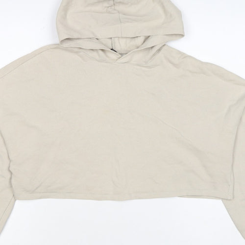 H&M Divided Women Beige S Cropped Pullover Hoodie Logo Sleeve