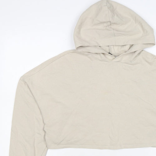H&M Divided Women Beige S Cropped Pullover Hoodie Logo Sleeve