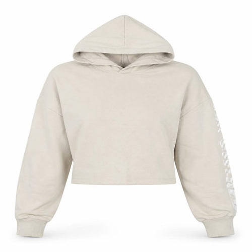 H&M Divided Women Beige S Cropped Pullover Hoodie Logo Sleeve