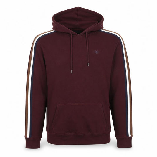River Island Men’s Burgundy M Pullover Hoodie Striped Sleeves Embroidered