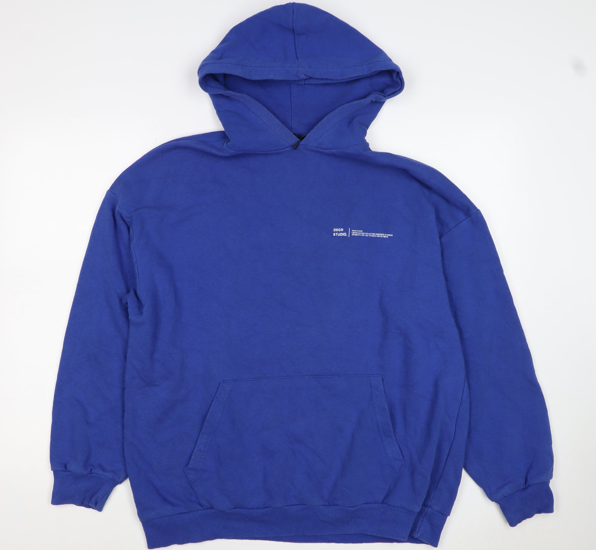 Back view of Boohoo Women Blue S Pullover Hoodie Logo Kangaroo Pocket Cotton Blend
