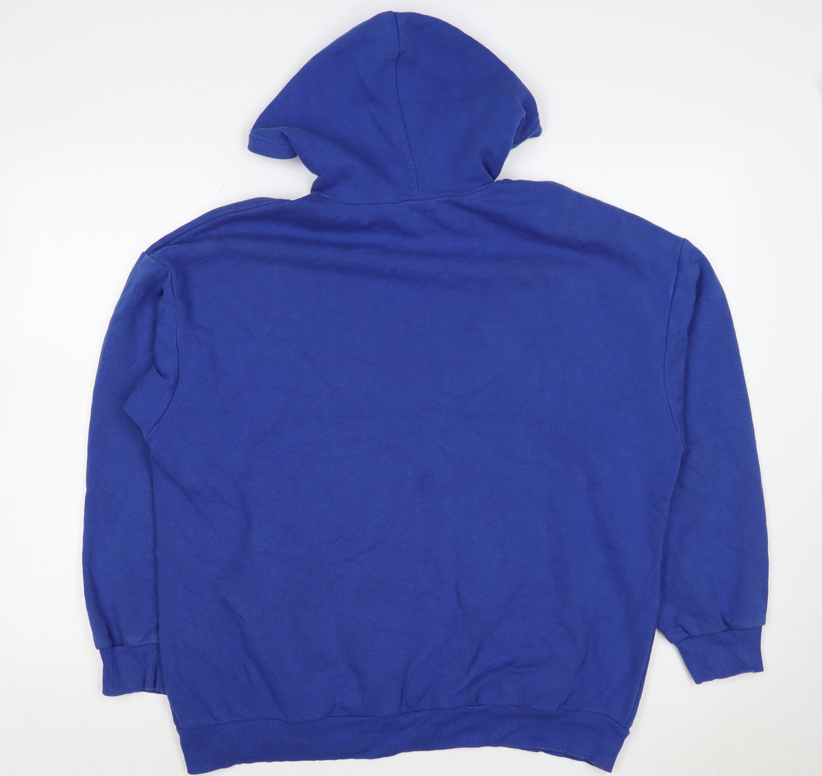 Close-up detail of Boohoo Women Blue S Pullover Hoodie Logo Kangaroo Pocket Cotton Blend
