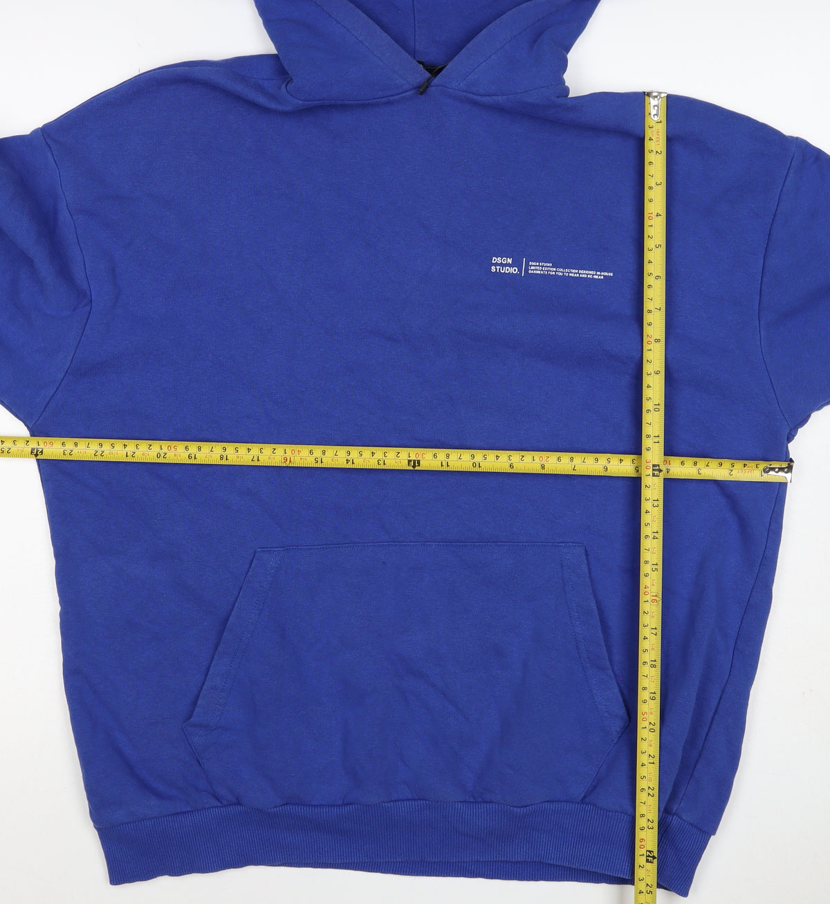 Brand and care label for Boohoo Women Blue S Pullover Hoodie Logo Kangaroo Pocket Cotton Blend