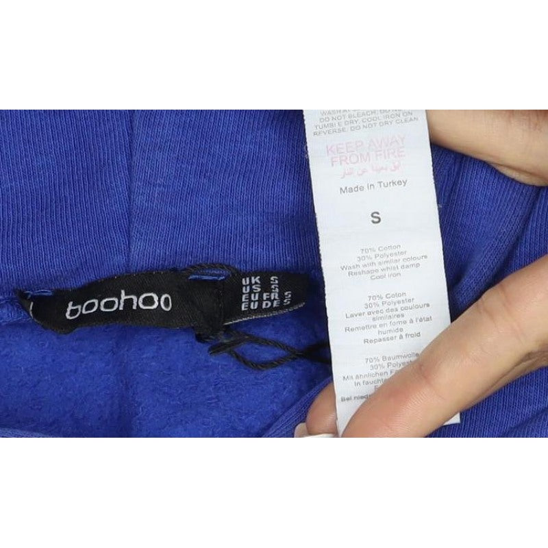 Additional view of Boohoo Women Blue S Pullover Hoodie Logo Kangaroo Pocket Cotton Blend