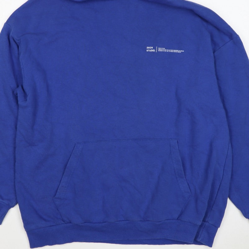 Additional view of Boohoo Women Blue S Pullover Hoodie Logo Kangaroo Pocket Cotton Blend