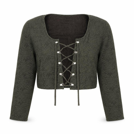 Disturbia Women Green UK 4 Cropped Gothic Floral Lace Up Blouse
